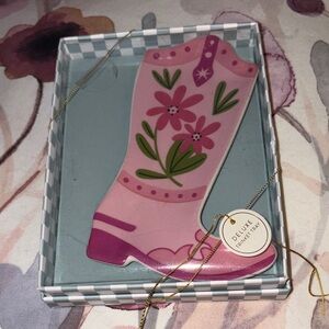 Eccolo Ceramic Pink Floral Boot Delux Size Trinket Tray NWT